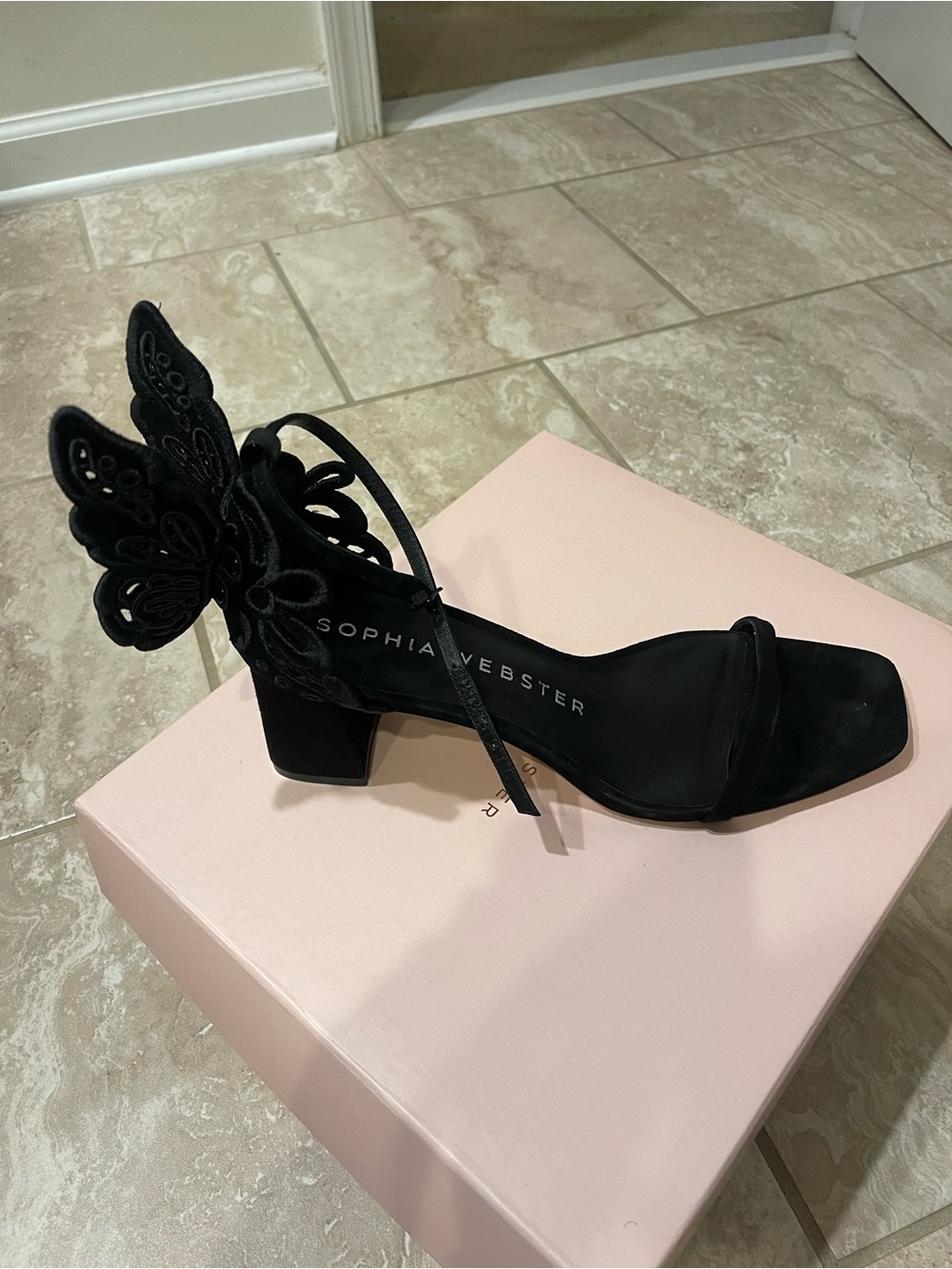 Sophia Webster Black Butterfly Strap Block Heel Sandals